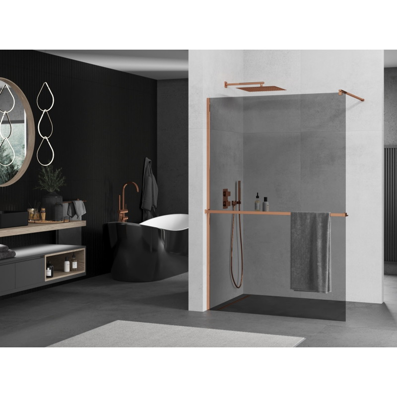 Mexen Kioto+ Душ преграда с рафт Walk-in 110 x 200 см, графит, розово злато