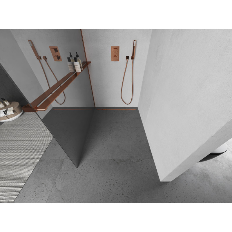 Mexen Kioto+ душ преграда с лавица Walk-in 80 x 200 см, огледало, розово злато
