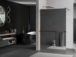 Mexen Kioto+ стена за душа с рафт Walk-in 80 x 200 см, огледално, розово злато - 800-080-121-60-50
