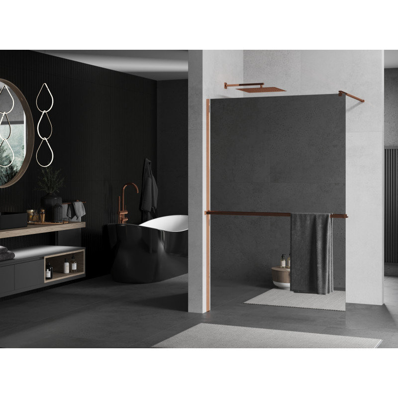 Mexen Kioto+ душ преграда с рафт Walk-in 90 x 200 см, огледало, розово злато