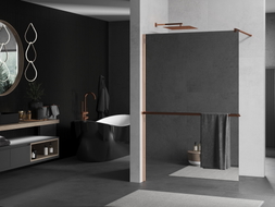 Mexen Kioto+ Панел за душ с рафт Walk-in 90 x 200 см, огледало, розово злато