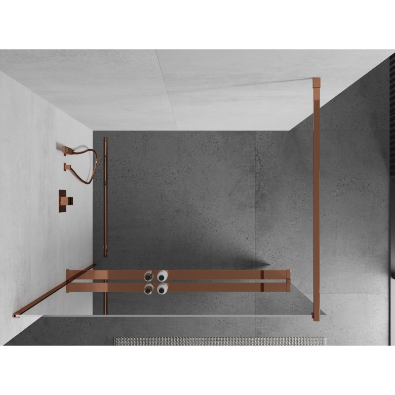 Mexen Kioto+ душ преграда с рафт Walk-in 90 x 200 см, огледало, розово злато