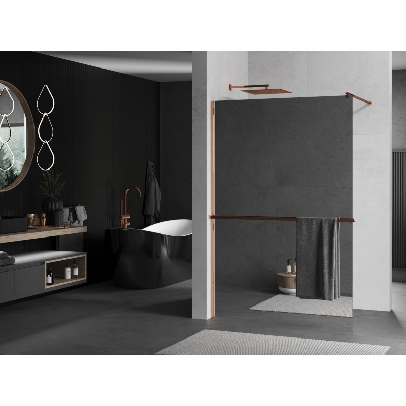 Mexen Kioto+ душ стена с рафт Walk-in 100 x 200 см, огледало, розово злато - 800-100-121-60-50