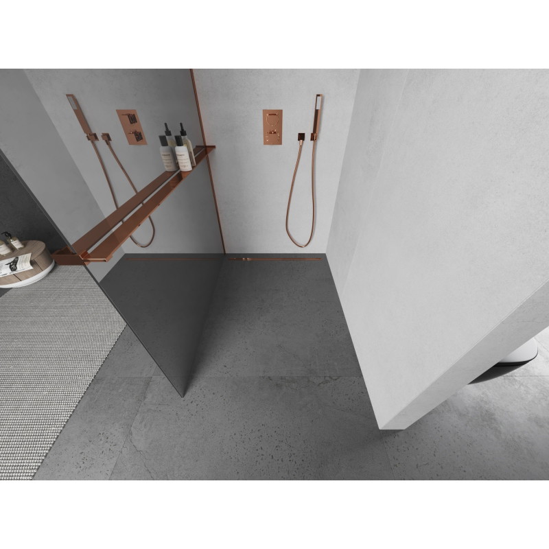 Mexen Kioto+ душова преграда с рафт Walk-in 110 x 200 см, огледало, розово злато
