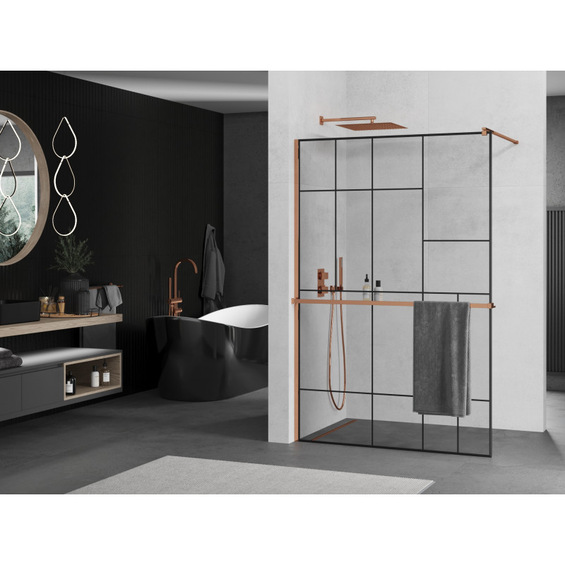 Mexen Kioto+ плъзгаща преграда за душ с рафт Walk-in 80 x 200 см, черен дизайн,