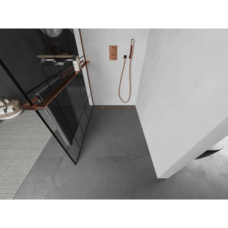 Mexen Kioto+ душ стена с рафт Walk-in 90 x 200 см, черен модел, розово злато