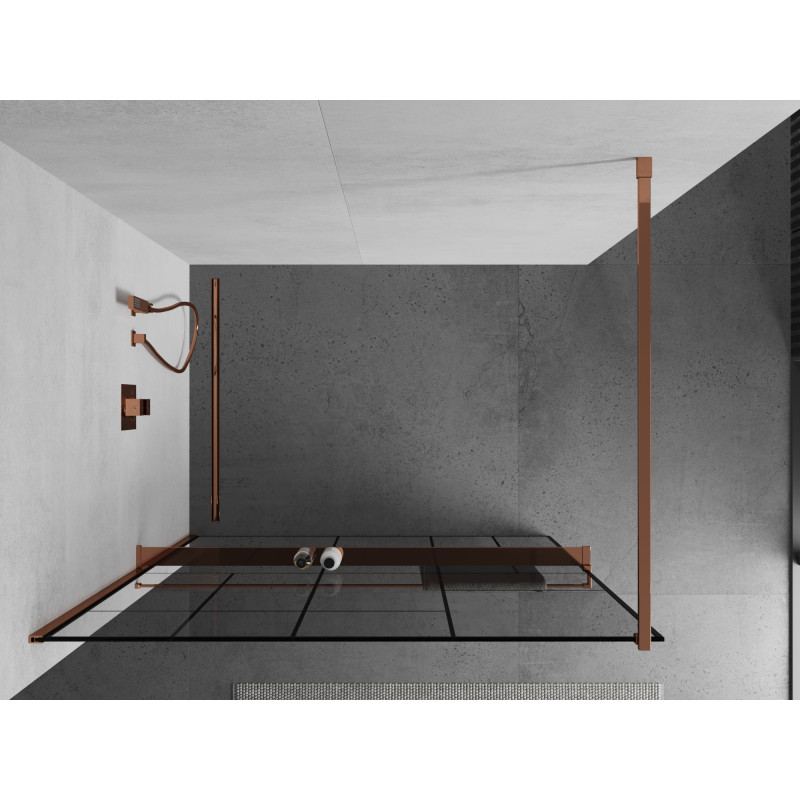 Mexen Kioto+ душ параван с рафт Walk-in 100 x 200 см, черен модел, розово злато