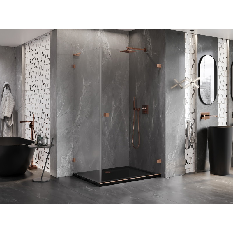 Mexen Lunar-B L права отваряща се душ кабина 95 x 80 см, прозрачна, четкана мед