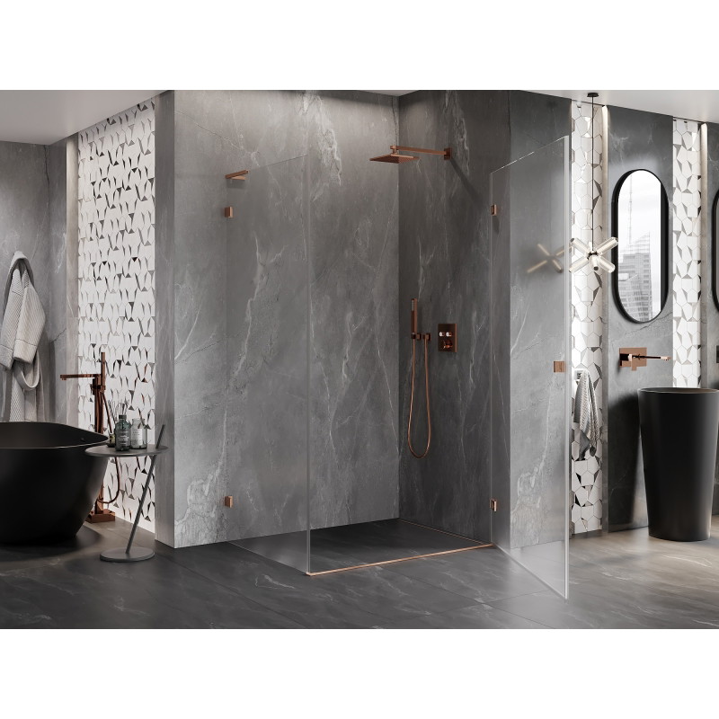 Mexen Lunar-B L права отваряща се душ кабина 95 x 80 см, прозрачна, четкана мед