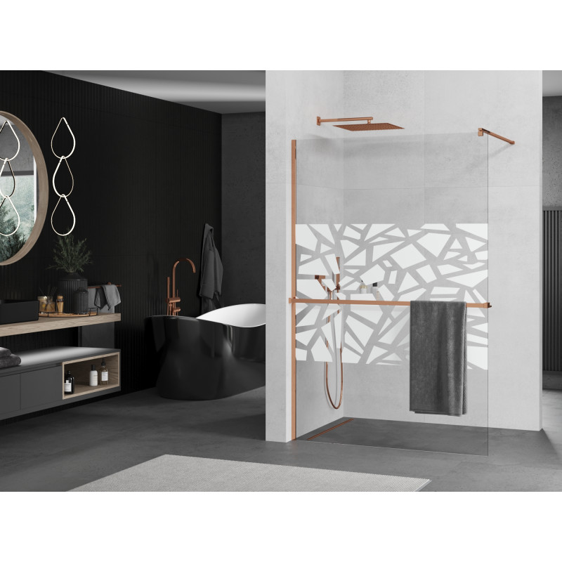 Mexen Kioto+ Душпреграда с рафт Walk-in 80 x 200 см, бял десен, розово злато