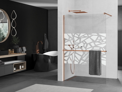 Mexen Kioto+ душова стена с полица Walk-in 80 x 200 см, бял мотив, розово злато - 800-080-121-60-85