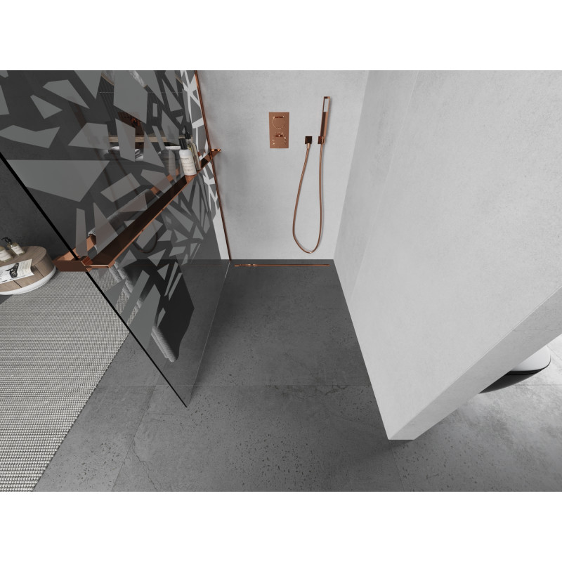 Mexen Kioto+ Душ стена с рафт Walk-in 100 x 200 см, бял модел, розово злато