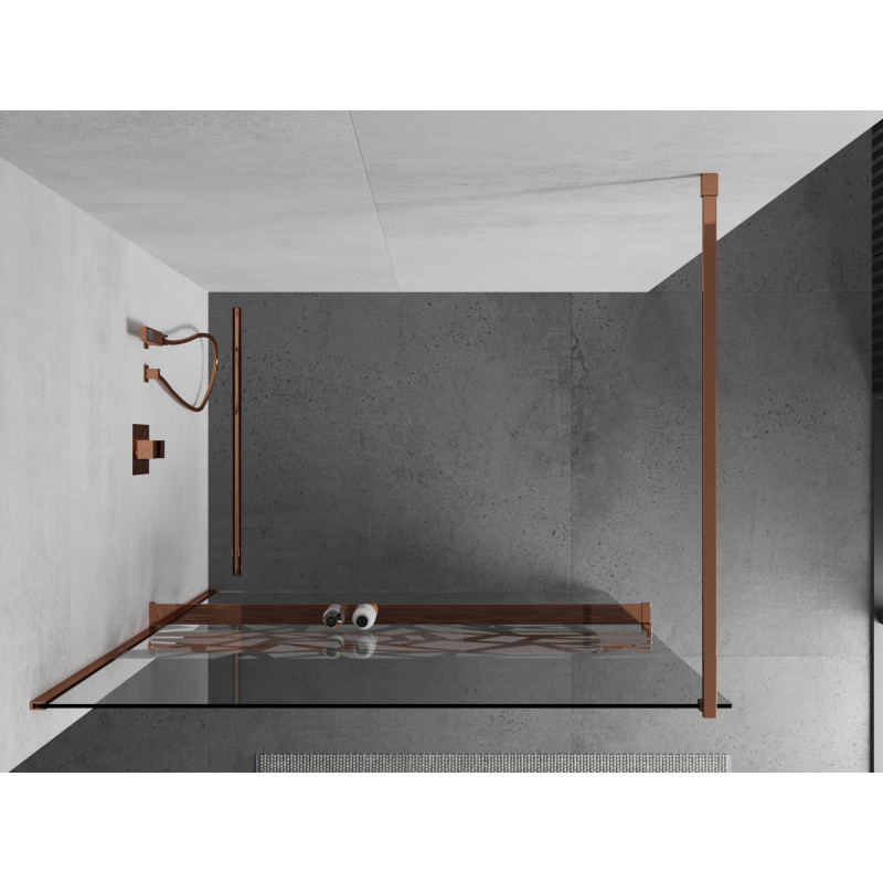 Mexen Kioto+ душ стена с рафт Walk-in 110 x 200 см, бял модел, розово злато