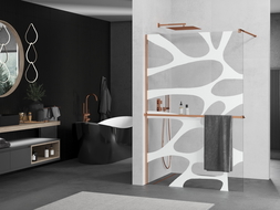 Mexen Kioto+ душова стена с Walk-in рафт 80 x 200 см, бял модел, розово злато - 800-080-121-60-97