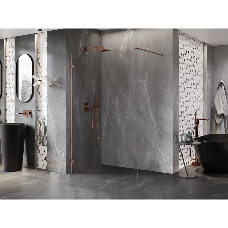 Mexen Lunar душ стена Walk-in лява 130 x 200 см, прозрачна 8 мм, розово злато