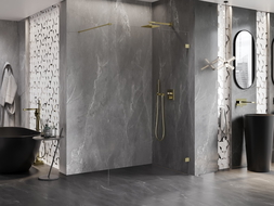 Mexen Lunar стена за душ Walk-in дясна 140 x 200 cm, прозрачна 8 mm, златиста четкана - 830-140-000-55-00-P