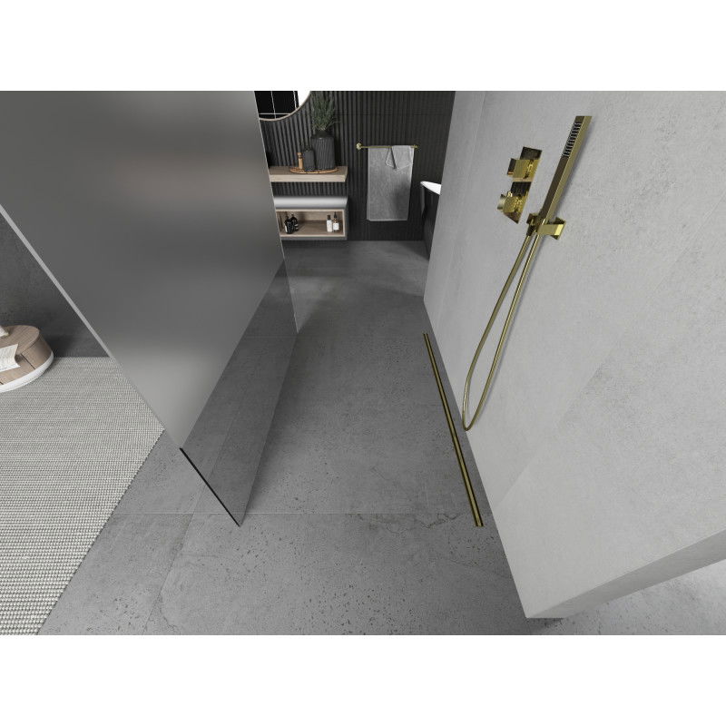 Mexen Kioto свободностояща душ стена 110 x 200 см, прозрачна/матова 8 мм, златна - 800-110-002-50-35