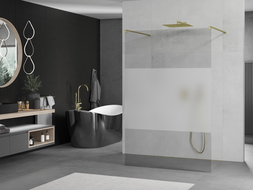 Mexen Kioto свободностояща душ стена 110 x 200 см, прозрачна/матова 8 мм, златна - 800-110-002-50-35