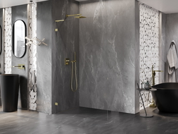 Mexen Lunar L стена за душ Walk-in лява 60 x 200 см, прозрачна 8 мм, злато четкано - 830L-060-000-55-00-L