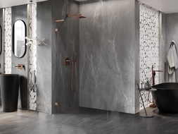 Mexen Lunar L стъклена преграда за душ Walk-in лява 100 x 200 см, прозрачно 8 мм, четкана мед - 830L-100-000-65-00-L
