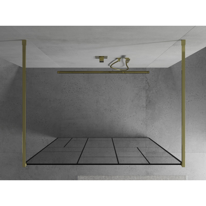 Mexen Kioto самостоятелна душ стена 130 x 200 см, черен модел 8 мм, златен