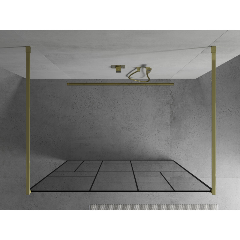 Mexen Kioto самостоятелна душ стена 140 x 200 см, черен мотив 8 мм, златна