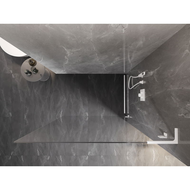 Mexen Lunar L стъклена преграда за душ Walk-in дясна 100 x 200 cm, прозрачна 8 mm, бяла - 830L-100-000-20-00-P