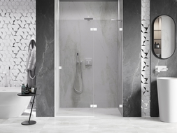 Mexen Lunar душ врати с прегъване дясно 130 см, прозрачни, бели - 834-130-000-20-00-P