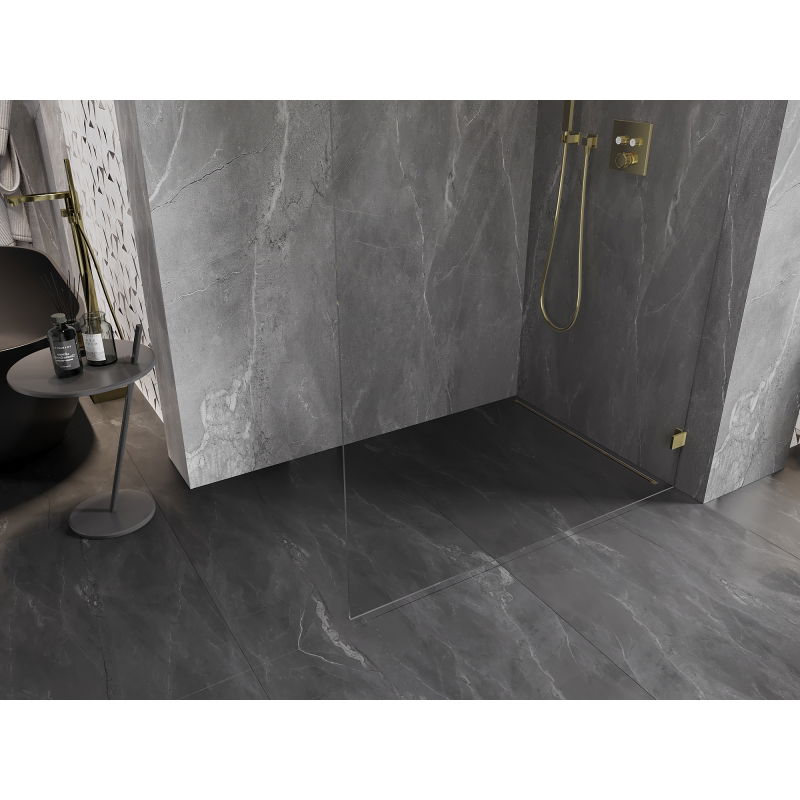 Mexen Lunar L стъклена стена за душ Walk-in дясна 60 x 200 см, прозрачна 8 мм, златна - 830L-060-000-50-00-P