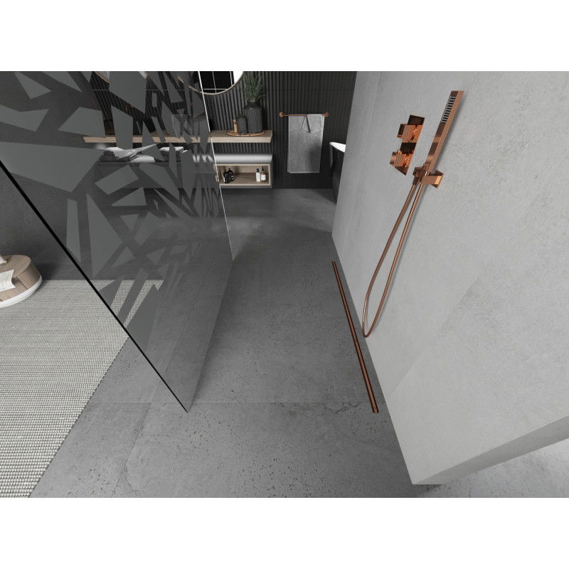 Mexen Kioto свободностояща душ-преграда 120 x 200 см, бял модел 8 мм, розово злато - 800-120-002-60-85