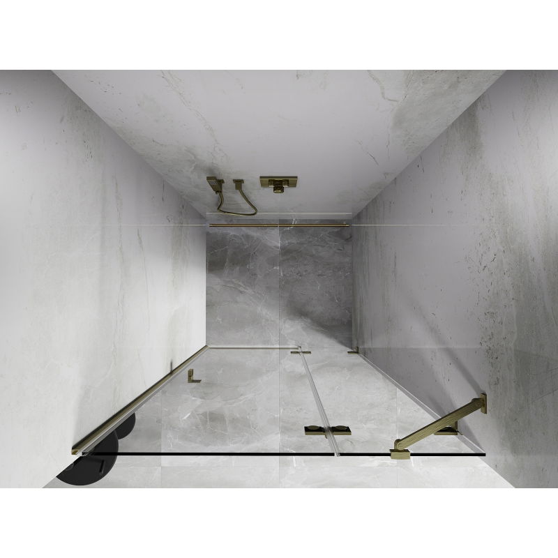 Mexen Lunar душ кабина с врата на панти, дясна 90 cm, прозрачна, златно четкано - 834-090-000-55-00-P