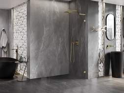 Mexen Lunar L стъклена преграда за душ Walk-in дясна 60 x 200 см, прозрачно 8 мм, златно четкано - 830L-060-000-55-00-P