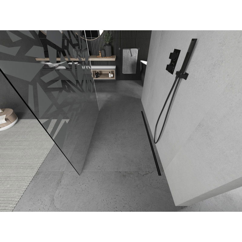 Mexen Kioto свободно стояща душ стена 120 x 200 cm, бял модел 8 mm, черна - 800-120-002-70-85