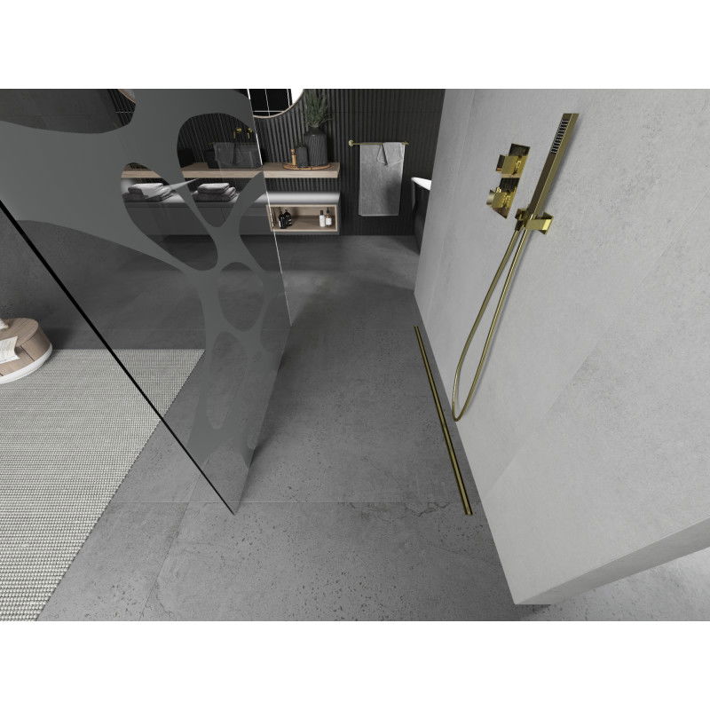 Mexen Kioto самостоятелна душ преграда 140 x 200 см, бяла вълна 8 мм, златна - 800-140-002-50-97