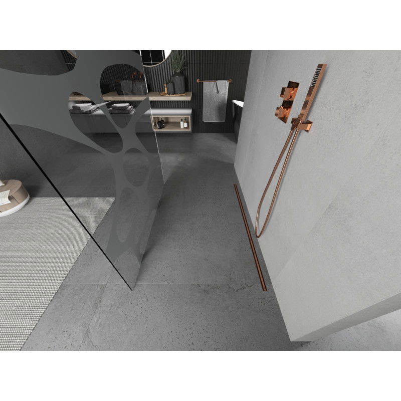 Mexen Kioto свободностояща душ стена 100 x 200 см, бяла вълна 8 мм, розово злато - 800-100-002-60-97