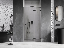 Mexen Lunar Душ кабина с отварящи се десни врати 70 см, прозрачна, черна - 834-070-000-70-00-P