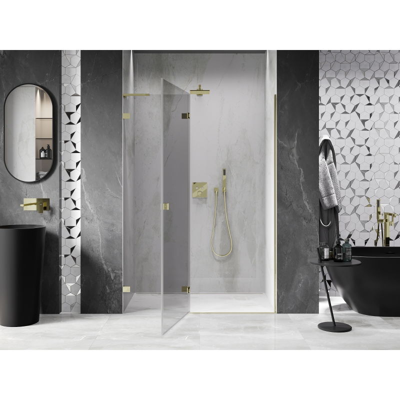 Mexen Lunar L плъзгащи се душ врати леви 135 см, прозрачни, златисти - 834L-135-000-50-00-L