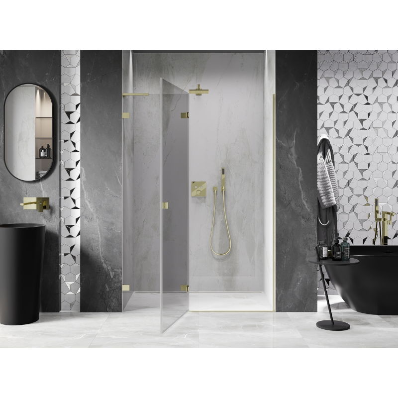 Mexen Lunar L ляви душ врати, отваряеми, 135 см, прозрачни, златни четказани - 834L-135-000-55-00-L