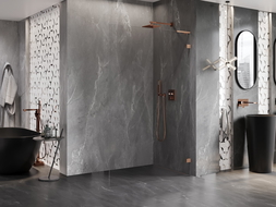 Mexen Lunar L Стенна душ система Walk-in дясна 70 x 200 см, прозрачна 8 мм, четкана мед - 830L-070-000-65-00-P