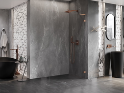 Mexen Lunar L Стенен душ Walk-in дясна 120 x 200 см, прозрачно 8 мм, четкана мед - 830L-120-000-65-00-P