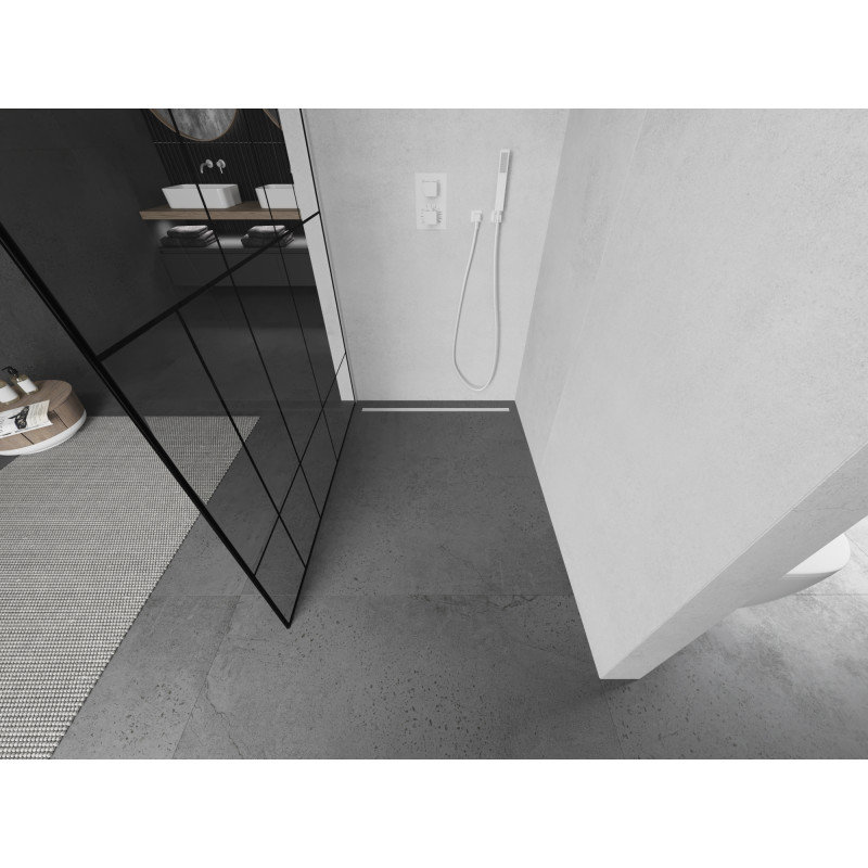Mexen Kioto душ преграда Walk-in 100 x 200 cm, черен модел 8 mm, бял - 800-100-101-20-78