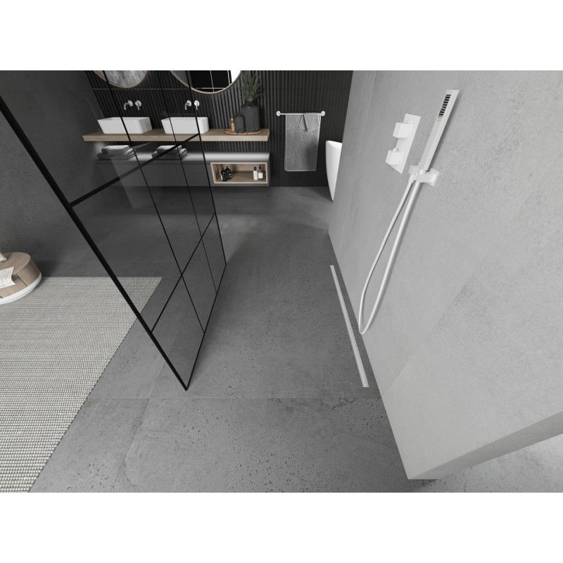 Mexen Kioto свободностояща душ екран 120 x 200 см, черна решетка 8 мм, бяла - 800-120-002-20-77