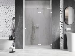 Mexen Lunar L душ врати със сгъваема дясна посока 140 см, прозрачни, бели - 834L-140-000-20-00-P