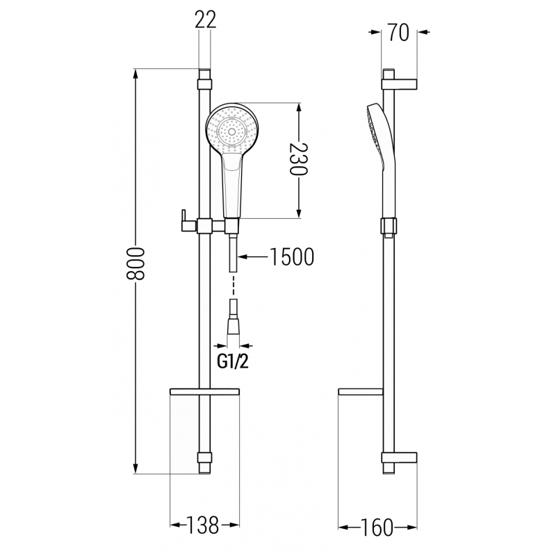 Mexen DQ05 подвижен душ комплект, черен - 785054581-70