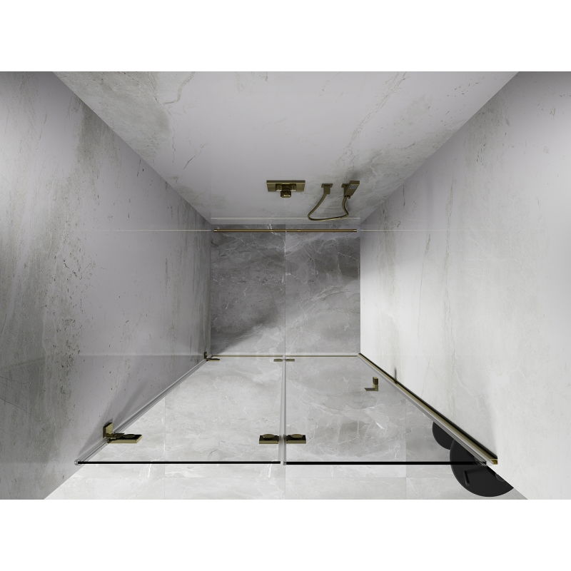 Mexen Lunar-F сгъваеми леви душ врати 90 см, прозрачни, златни - 836-090-000-50-00-L