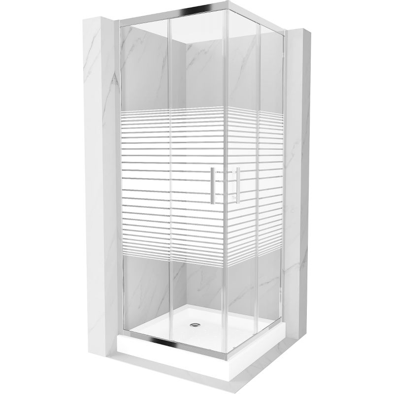 Mexen Rio квадратна душ кабина 70 x 70 см, бели ивици, хром + корито, бяло - 860-070-070-01-20-4510