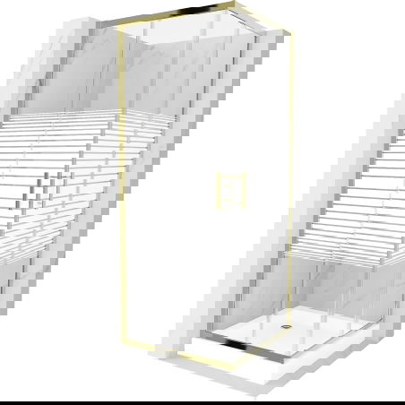 Mexen Rio Квадратна душ кабина 70 x 70 см, бели ленти, злато + душ корито, бяло - 860-070-070-50-20-4510