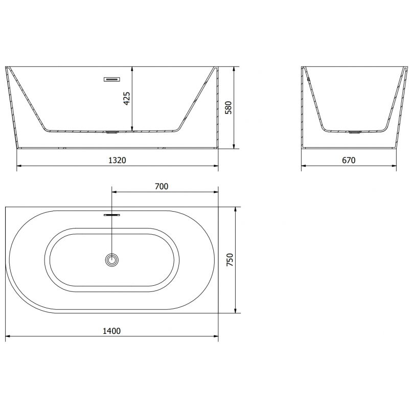 Mexen Mia свободностояща ъглова вана дясна 140 x 75 cm, бяла, черен преливник - 52691407500P-70