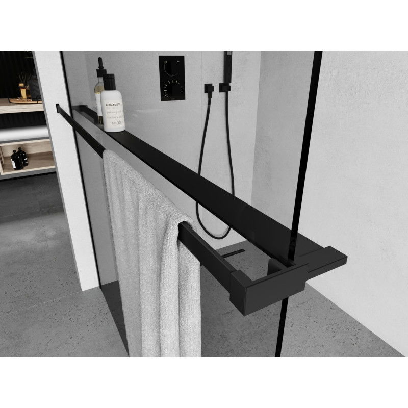 Mexen рафт за душ кабина с релинг за кърпи, черен - 800-02-70