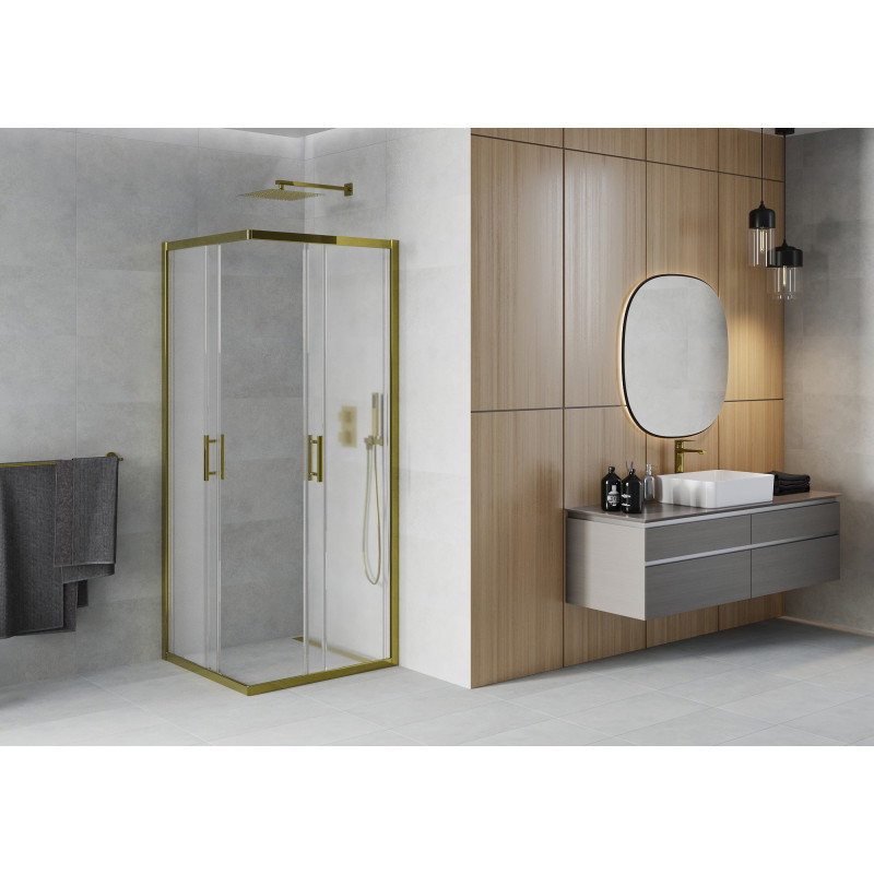 Mexen Rio квадратна душ кабина 80 x 80 см, матирана, златна - 860-080-080-50-30